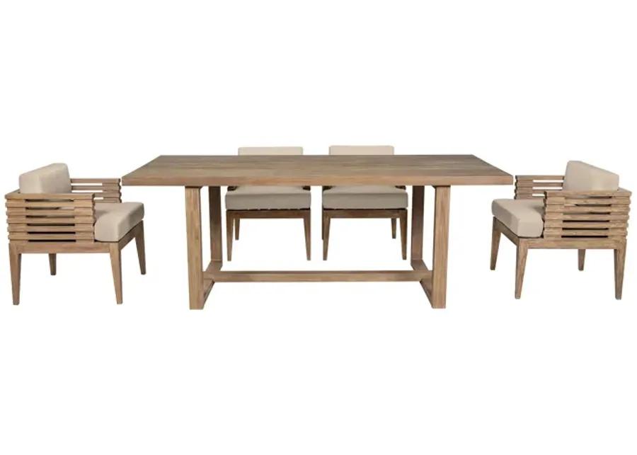 Vivid Outdoor Patio 5 Piece Dining Set in Light Eucalyptus Wood with Taupe Olefin Cushions