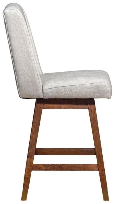 Stancoste Swivel Counter Stool in Brown Oak Wood Finish with Beige Fabric