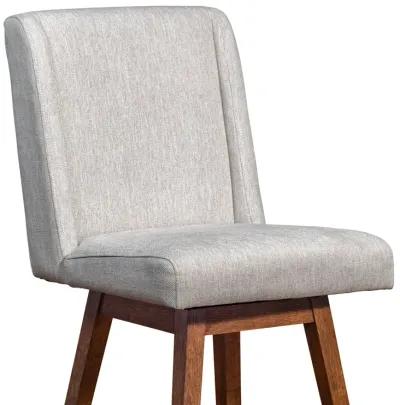 Stancoste Swivel Counter Stool in Brown Oak Wood Finish with Beige Fabric