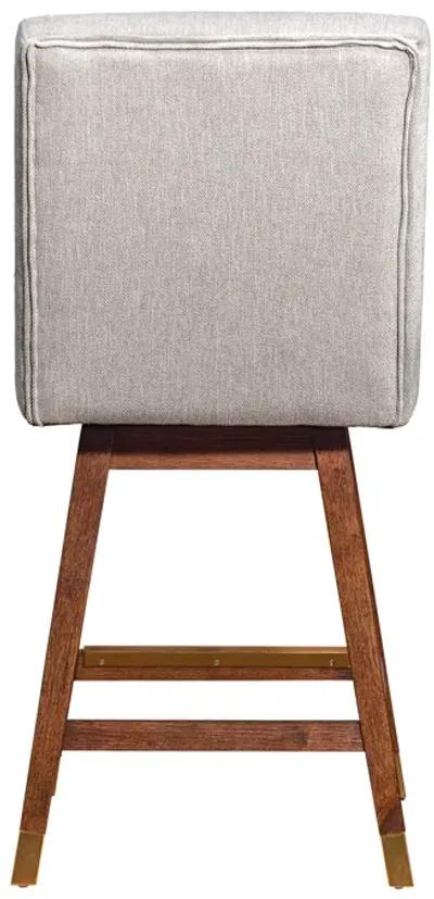 Stancoste Swivel Counter Stool in Brown Oak Wood Finish with Beige Fabric