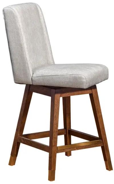 Stancoste Swivel Counter Stool in Brown Oak Wood Finish with Beige Fabric