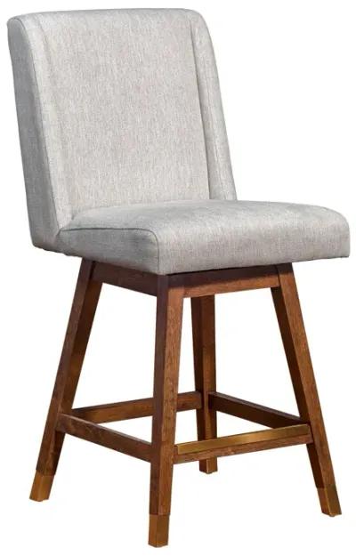 Stancoste Swivel Counter Stool in Brown Oak Wood Finish with Beige Fabric