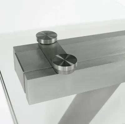 Delano 102" Rectangle Extension Table Top and Frame in Clear Glass and Brushed Stainless Steel