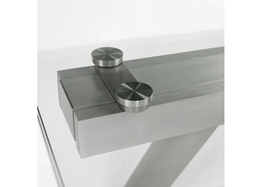 Delano 102" Rectangle Extension Table Top and Frame in Clear Glass and Brushed Stainless Steel