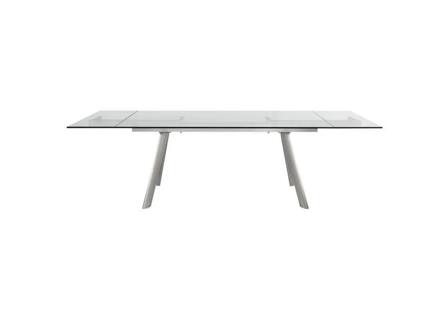 Delano 102" Rectangle Extension Table Top and Frame in Clear Glass and Brushed Stainless Steel