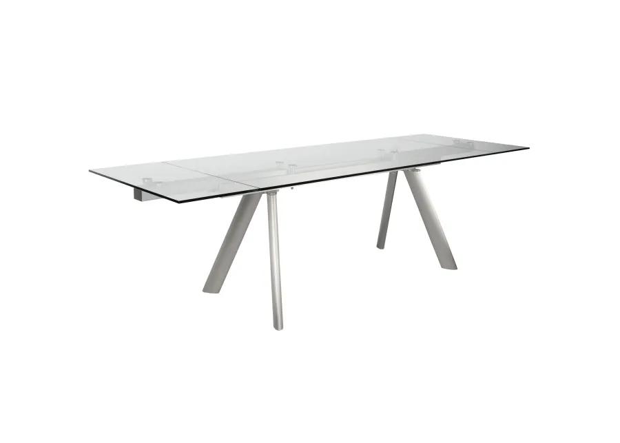 Delano 102" Rectangle Extension Table Top and Frame in Clear Glass and Brushed Stainless Steel