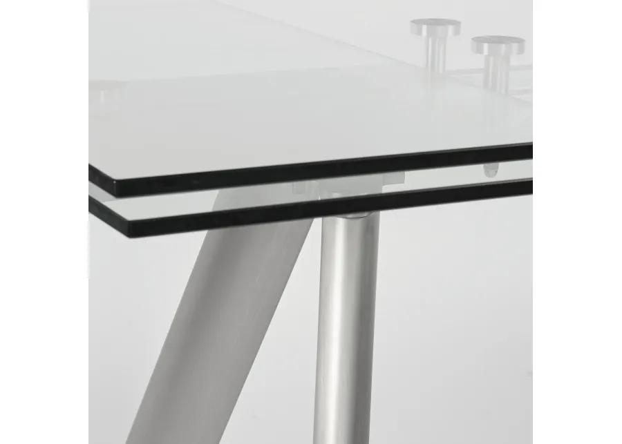 Delano 102" Rectangle Extension Table Top and Frame in Clear Glass and Brushed Stainless Steel