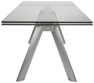 Delano 102" Rectangle Extension Table Top and Frame in Clear Glass and Brushed Stainless Steel