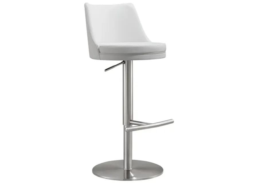 Reagan White and Silver Adjustable Stool