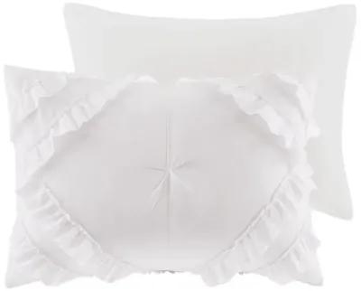 Intelligent Design Kacie White Solid Quilt Set With Tufted Diamond Ruffles