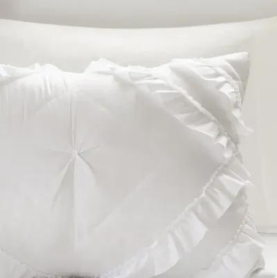 Intelligent Design Kacie White Solid Quilt Set With Tufted Diamond Ruffles