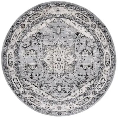 Brentwood 852 Grey / Black 6'-7" X 6'-7" Round Round Powerloomed Rug