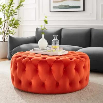 Amour Tufted Button Large Round Performance Velvet Ottoman