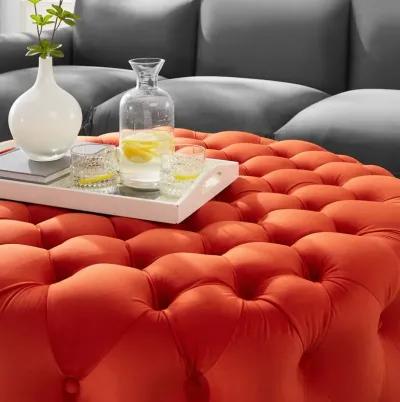 Amour Tufted Button Large Round Performance Velvet Ottoman