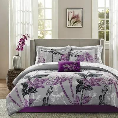 Madison Park Essentials Claremont Purple 9 Piece Comforter Set with Cotton Bed Sheets