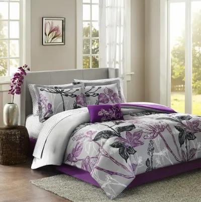 Madison Park Essentials Claremont Purple 9 Piece Comforter Set with Cotton Bed Sheets