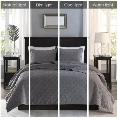 Madison Park Harper Grey 3 Piece Velvet Quilt Set