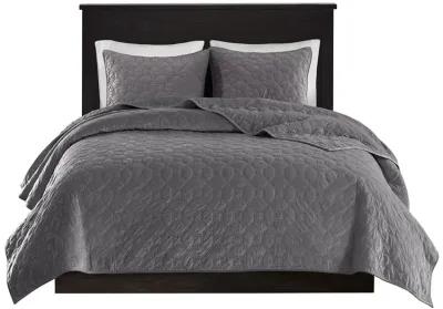 Madison Park Harper Grey 3 Piece Velvet Quilt Set