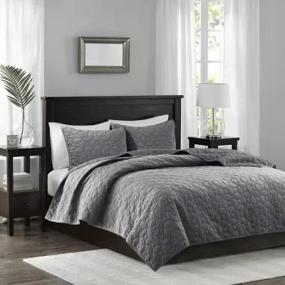 Madison Park Harper Grey 3 Piece Velvet Quilt Set