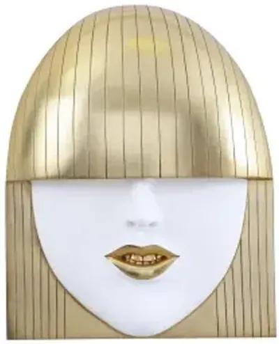 fashion faces wall art, large, smile, white and gold leaf