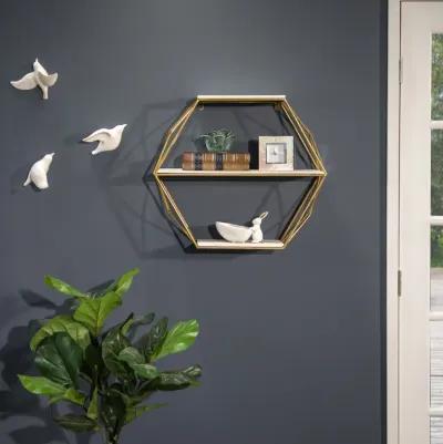 Metal and Wood 3-Tier Hexagon Wall Shelf