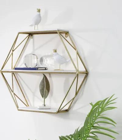 Metal and Wood 3-Tier Hexagon Wall Shelf