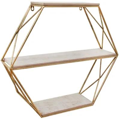 Metal and Wood 3-Tier Hexagon Wall Shelf