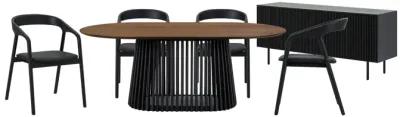 Pasadena Apache 6 Piece Oval Dining Set with Buffet in Walnut and Black Oak Finish