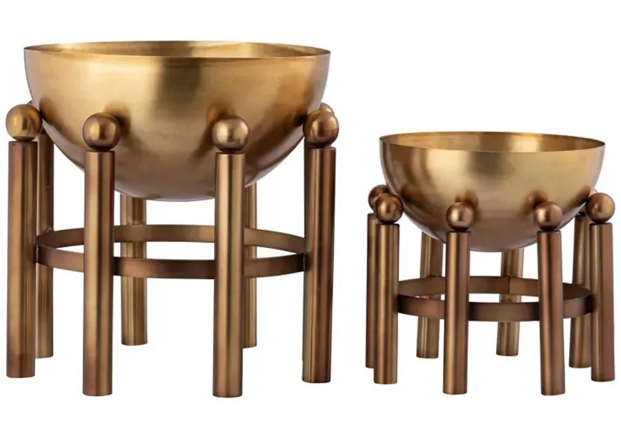 Piston Footed Planter - Large Aged Brass