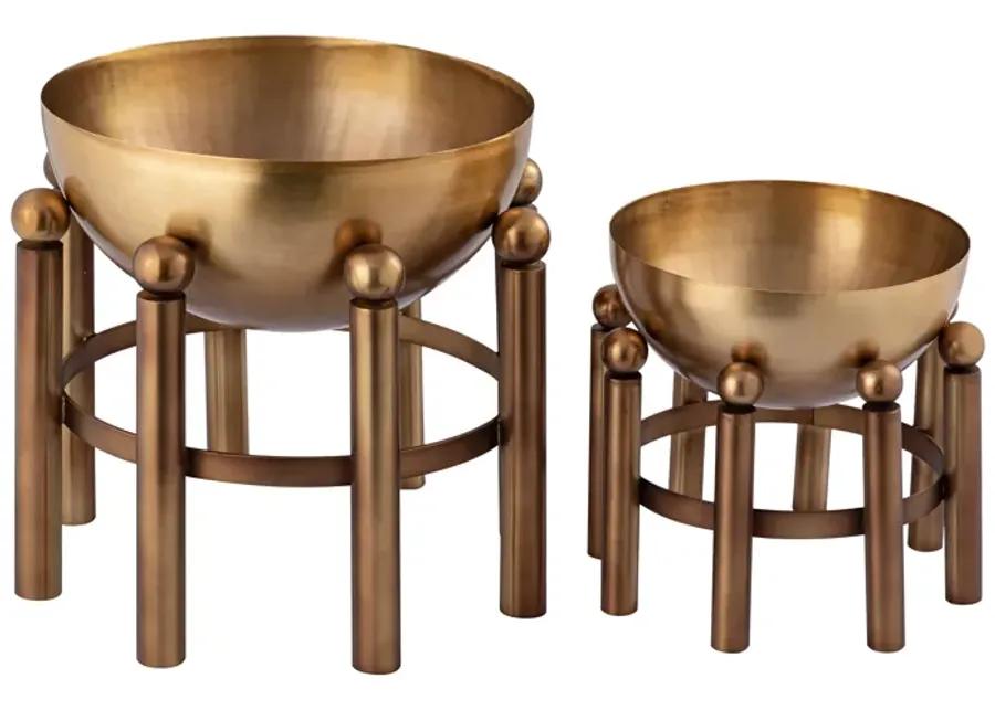 Piston Footed Planter - Large Aged Brass