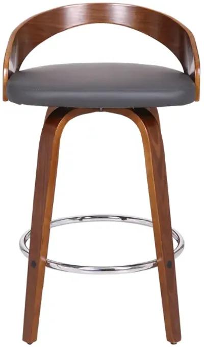 Sonia 26" Counter Height Swivel Grey Faux Leather and Walnut Wood Bar Stool