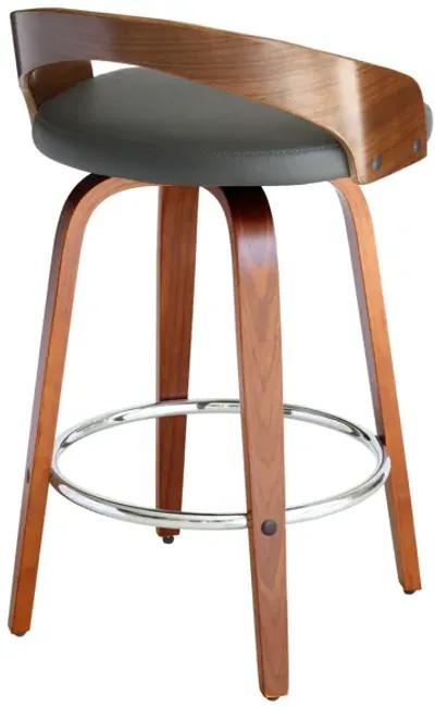 Sonia 26" Counter Height Swivel Grey Faux Leather and Walnut Wood Bar Stool