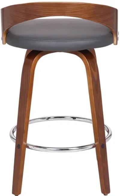 Sonia 26" Counter Height Swivel Grey Faux Leather and Walnut Wood Bar Stool