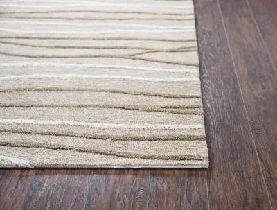 Idyllic Brown/Natural Lines Wool 5' x 8' Rectangle Rug