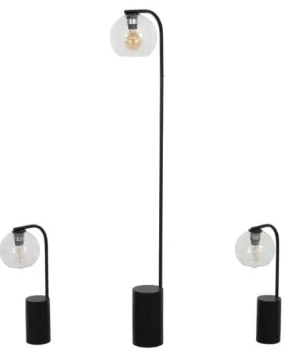 S/3 59/22" Metal Clear Globe 2tbl & 1flr Lamp,blk