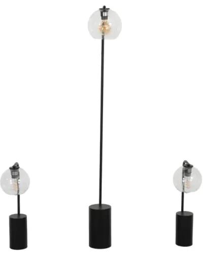 S/3 59/22" Metal Clear Globe 2tbl & 1flr Lamp,blk