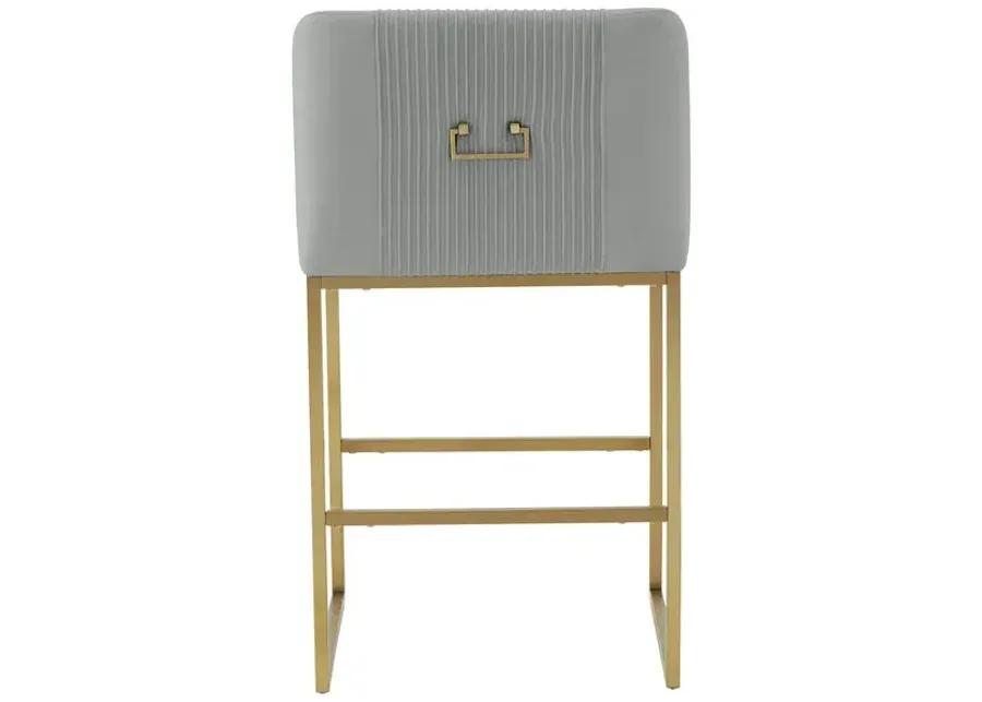 Lisa Grey Pleated Velvet Counter Stool