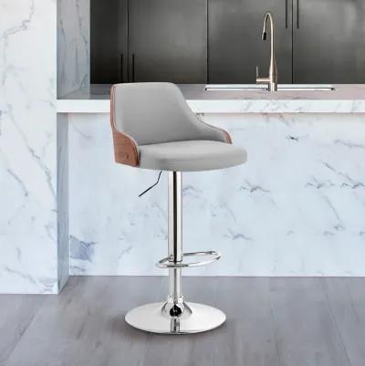 Asher Adjustable Gray Faux Leather and Chrome Finish Bar Stool