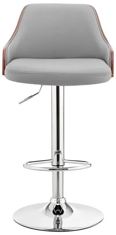 Asher Adjustable Gray Faux Leather and Chrome Finish Bar Stool