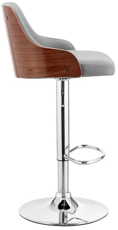 Asher Adjustable Gray Faux Leather and Chrome Finish Bar Stool