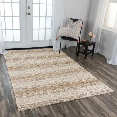 Capri Beige Geometric/Stripe Polyester/Wool Blend 7'6" x 9'6" Rectangle Rug