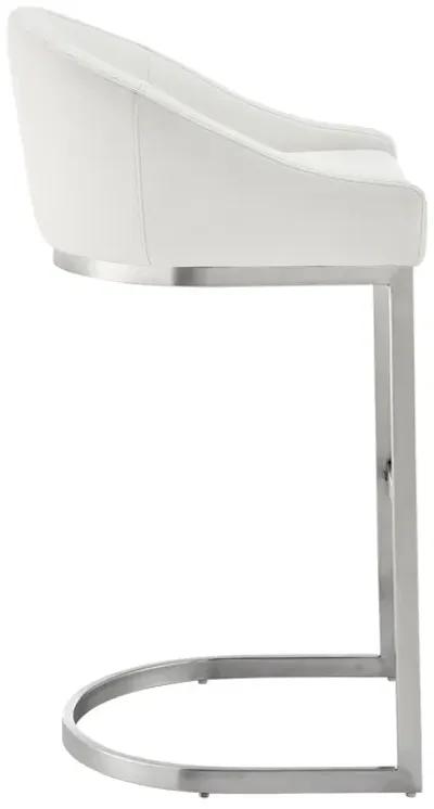 Atherik Bar Stool in Brushed Stainless Steel with White Faux Leather