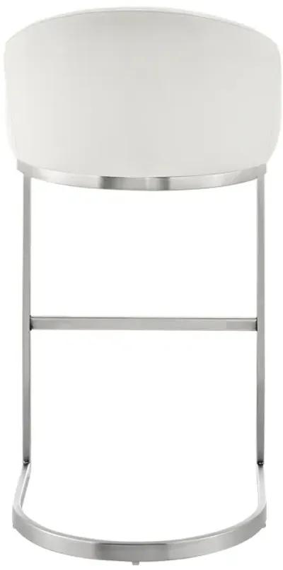 Atherik Bar Stool in Brushed Stainless Steel with White Faux Leather