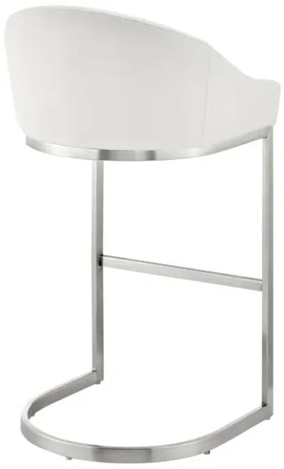 Atherik Bar Stool in Brushed Stainless Steel with White Faux Leather