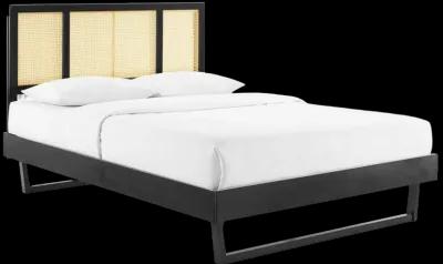 Kelsea Cane and Wood Queen Platform Bed With Angular Legs