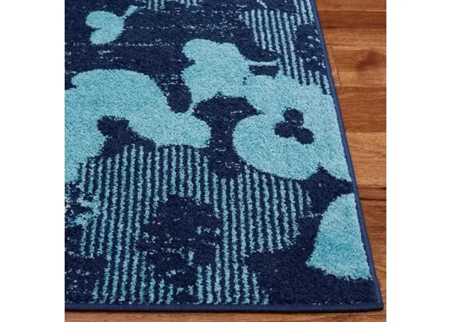 Adirondack Contemporary Navy / Aqua 4'-5" x 6'-5" Powerloomed Rug