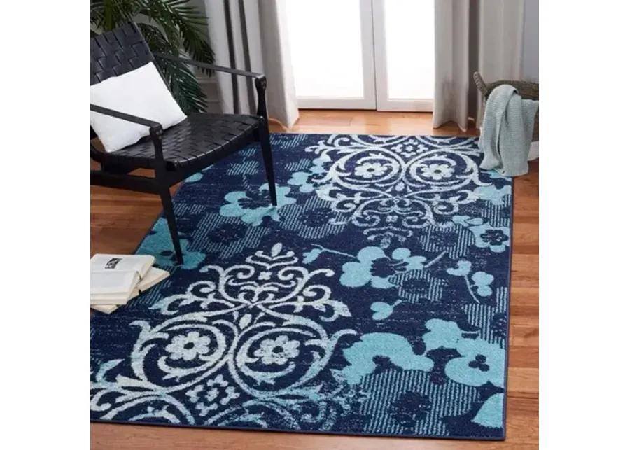 Adirondack Contemporary Navy / Aqua 4'-5" x 6'-5" Powerloomed Rug