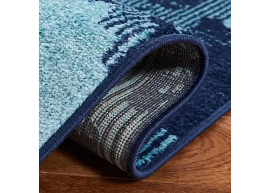 Adirondack Contemporary Navy / Aqua 4'-5" x 6'-5" Powerloomed Rug