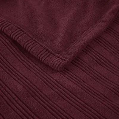 Serta Ribbed Micro Fleece Burgundy Heated Blanket