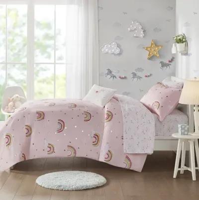 Mi Zone Kids Alicia Pink Rainbow and Metallic Stars Comforter Set with Bed Sheets